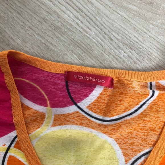 Vintage vibrant orange circle print retro abstract dolman short sleeve top - Picture 4 of 4